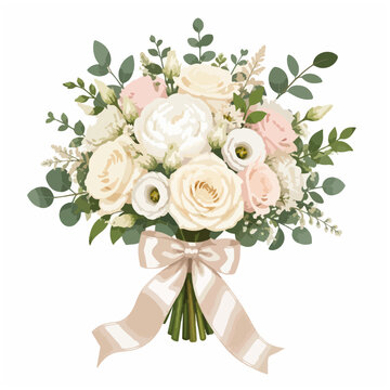 White Blush Flower Bouquet with Eucalyptus and Satin Bow