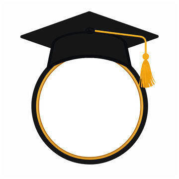 Graduation Cap with Gold Tassel on Circular Black Gold Frame