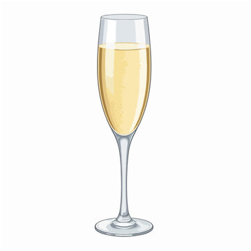 Champagne Flute Glass with Pale Yellow Sparkling Wine