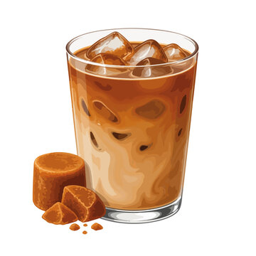 Layered Iced Coffee in Clear Glass with Brown Sugar Cubes
