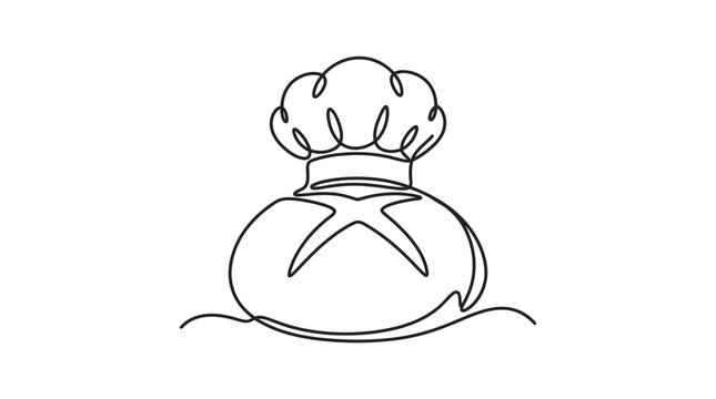 Chef hat on sourdough bread line art icon