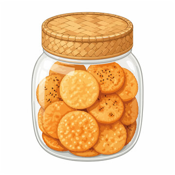 Clear Glass Jar of Assorted Round Crackers with Woven Lid