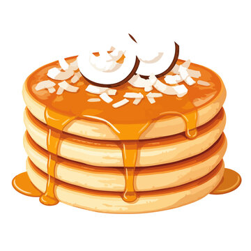 Fluffy Pancake Stack with Syrup Drizzle and Coconut Toppings