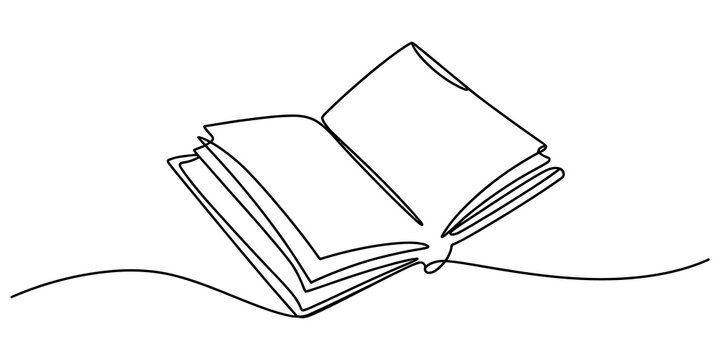 One single continuous line drawing of an open book isolated on white background for education and reading concept design isolated on transparent background, Vector