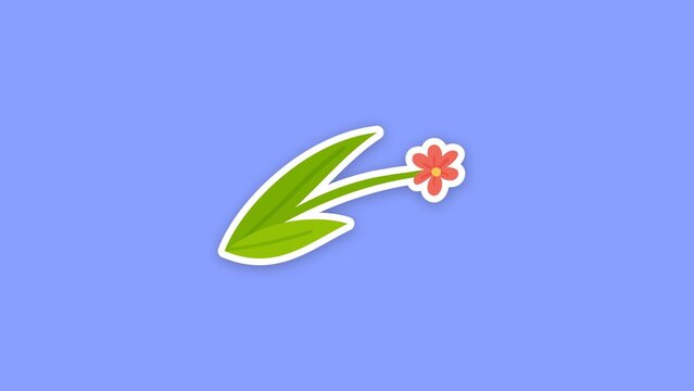 Eco Friendly Sticker / Green Leaves with Small Red Flower, Sticker Animation for Spring Greetings, Garden Vlogs and Nature Themed Social Media Videos / Horizontal / Part 21