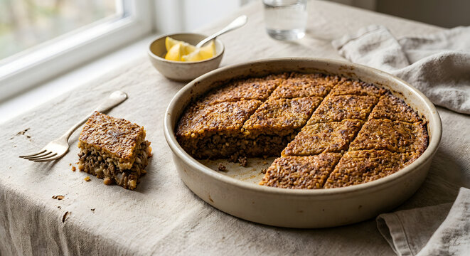 Baked Kibbeh Bil Sanieh In A Shallow Plain Baking D