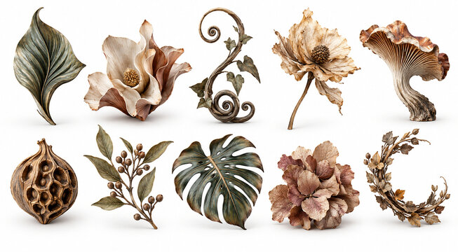 Organic Botanical Sculptures Collection &ndash; Artistic Leaves, Flowers and Natural Elements