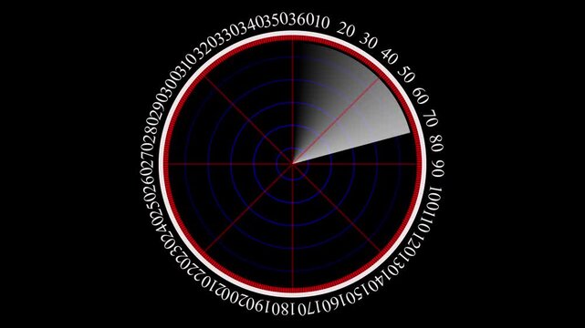 Radar screen animation on black background.Radar point to detect enemy position. Radar technology signal waves animated. loading radar targets and futuristic user interface.