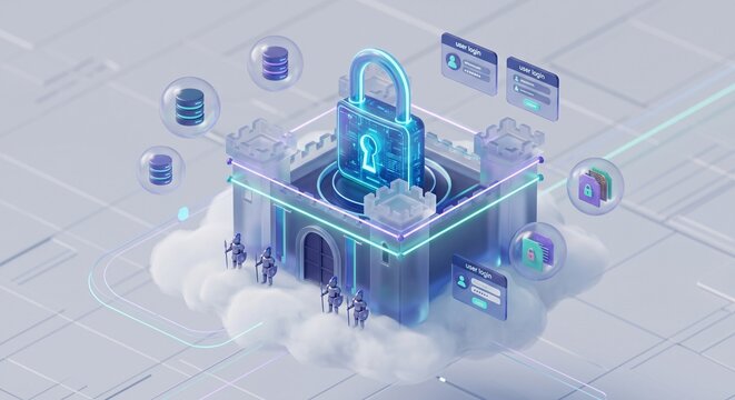 "Cybersecurity Cloud Data Protection 3D Illustration"