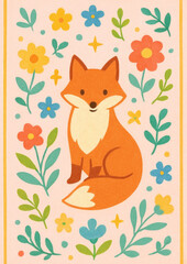 Obraz premium Cute fox floral mobile wallpaper.