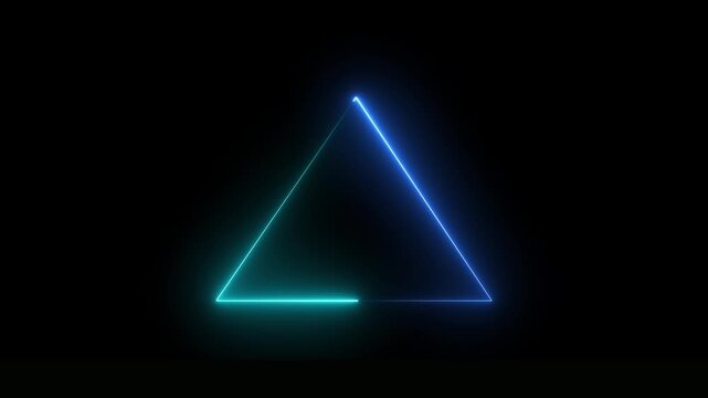 Neon glowing triangle frame with moving light effect on black background