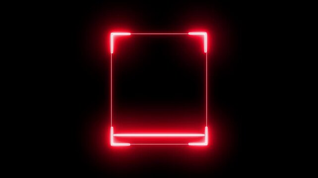 Glowing red neon square frame with pulsing light effect on black background