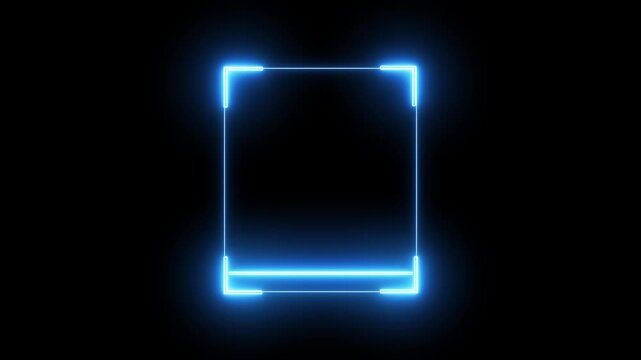 Glowing neon blue digital frame overlay with pulsing hud interface for tech motion border