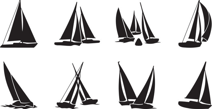 Sailboats and regatta yachts sailing on windy seas
