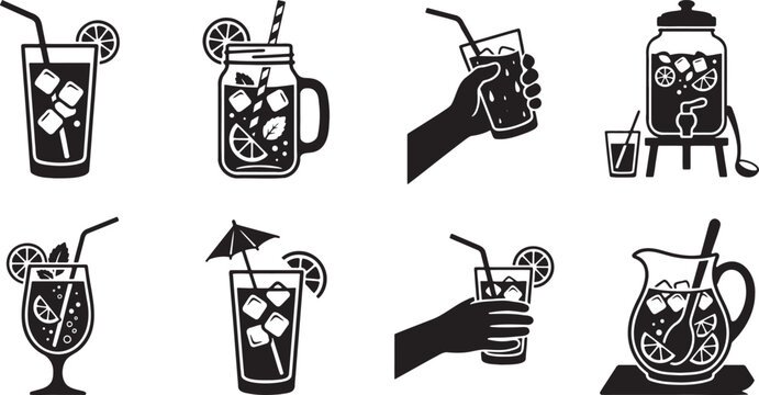 Refreshing summer iced drinks cocktails and fruit juice pitchers