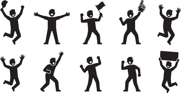 Expressive stick figures jumping celebrating and raising hands in joy