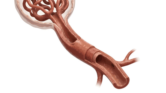 Anatomical illustration of a renal glomerulus with vascular structure