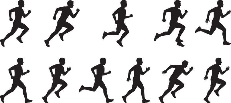 Athletic runners and joggers sprint training in dynamic forward motion