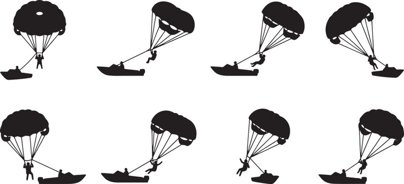 Parasailing tourists flying over the sea towed by speedboats