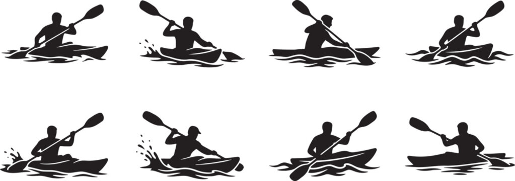 Kayakers paddling long water canoes across rivers and lakes