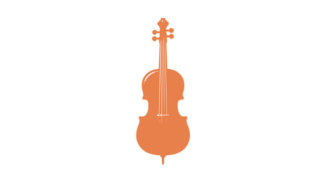 Orange cello silhouette isolated on transparent background, classical music instrument graphic, vector illustration
