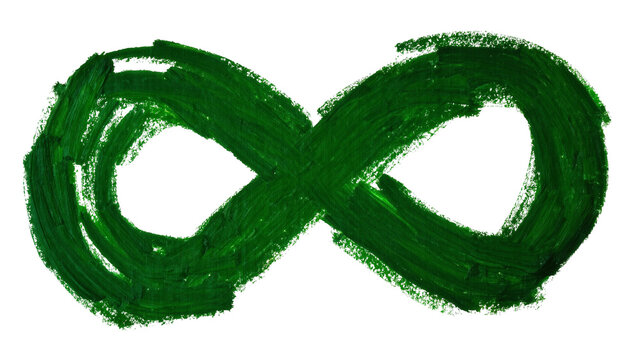 Thick green oil paint brush stroke forming an infinity symbol, isolated on transparent background