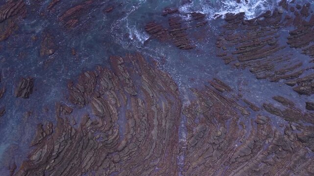 Aerial view from a drone of the Flysch of Bizkaia on the Cantabrian Sea coast between Algorta and Bakio. Province of Bizkaia. Basque Country. Spain. Europe.