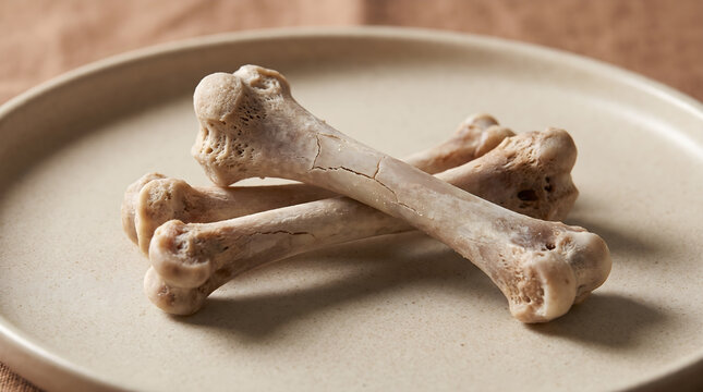 Chicken bone calcium concept showcasing natural poultry bones on a ceramic plate for nutrition and health