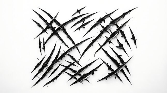 Claw scratch marks slash cuts slash marks black ink on white background vector illustration