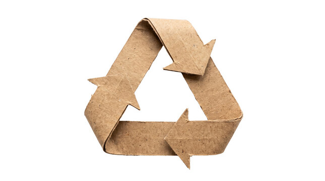  Recycling symbol made of recycled cardboard, isolated on a transparent background.