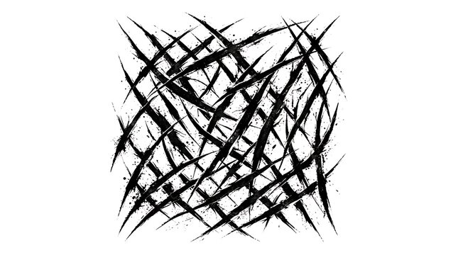 Animal claw scratch marks, aggressive wild beast slash pattern, black ink texture on white background