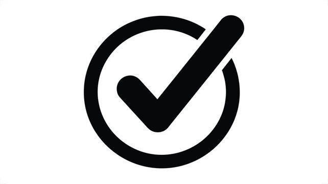 Minimalist black checkmark icon vector graphic featuring a bold tick symbol inside a circle for user interface