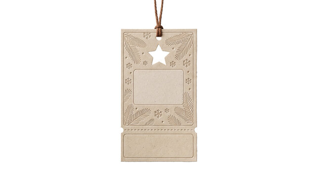 Christmas gift tag with star cutout and pine pattern