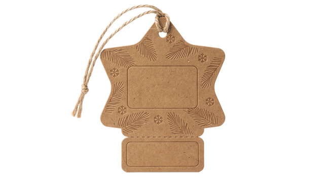 Kraft paper Christmas gift tag with pine and snowflake pattern