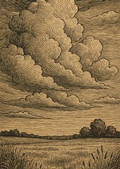 Obraz premium Vintage etching landscape mobile wallpaper.