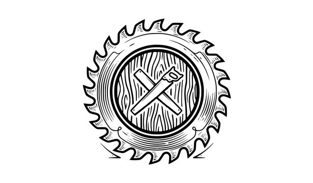 Vintage Circular Saw Blade Carpentry Woodworking Workshop Logo Vector