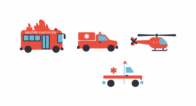 Wildfire Evacuation: Bus, Ambulance, Helicopter, Emergency Services