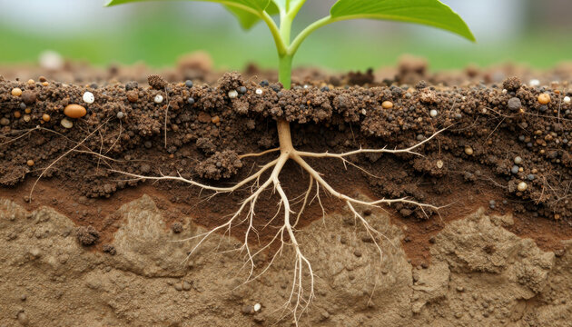 Seedling root soil growth plant nature macro cross section earth organic