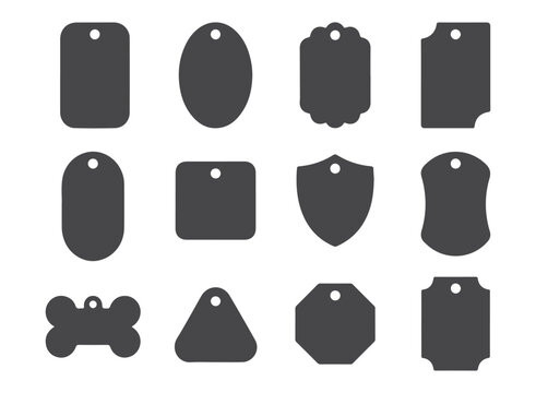 Black dog tag silhouettes collection on a white background for branding and identification