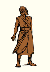 Fototapeta premium Vector drawing. Warrior with sword