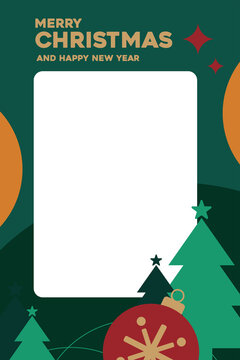 Christmas and New Year Photo Frame Template with Transparent Center