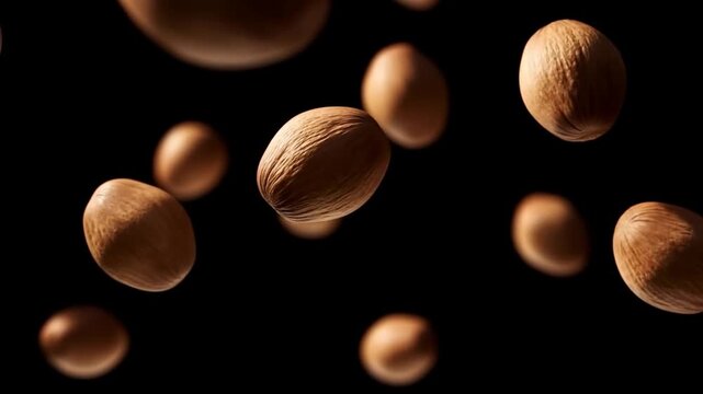 Floating brown organic forms drift through dark abstract space. Wellness branding, organic product advertising, and nature-themed presentation design.
