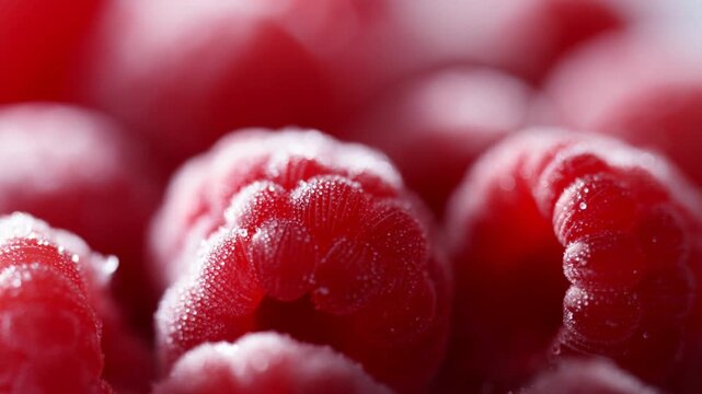 Fresh raspberries fill a macro close-up with shallow focus and softly blurred berries behind. Food advertising, nutrition campaigns, and healthy eating content.