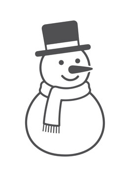 Snowman silhouette with hat and scarf on a white background winter holiday illustration