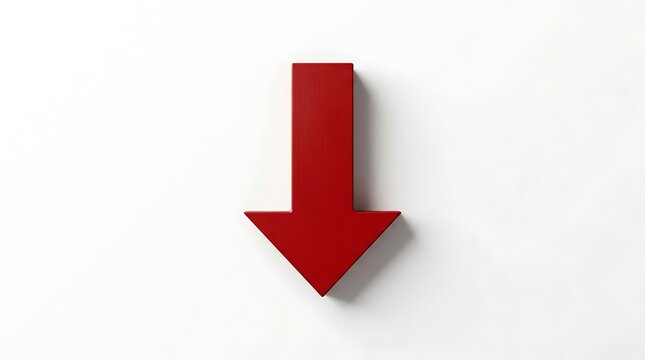 Red arrow pointing downwards signifying decline, decrease, or negative trend on a plain white background.