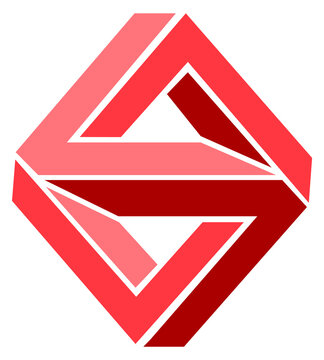 Color impossible geometry logo. Red abstract emblem