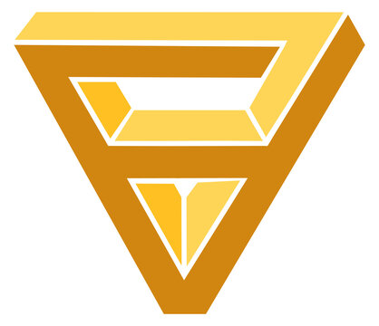 Impossible triangle color logo. Abstract yellow infinite figure