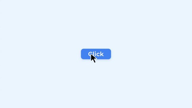 Mouse cursor clicking blue button animation with click text