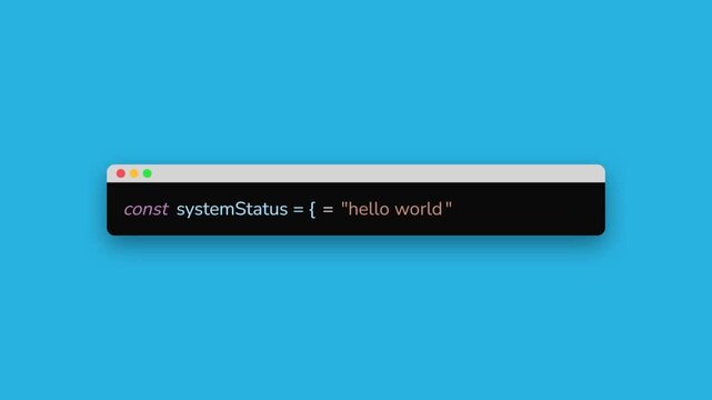 Typing hello world code animation in text editor for developers