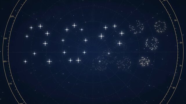 Stars form a glowing 2027 constellation on a celestial chart for New Year greetings, astronomy celebrations and themed event intros